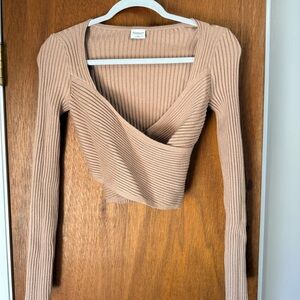 Tan Abercrombie Ribbed Wrap Top